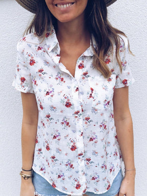 Summer Short Sleeve Tops Floral Printed Boho Shirt