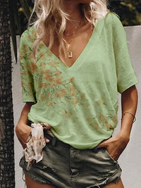 V-Neck Printed Loose Fashion T-Shirt