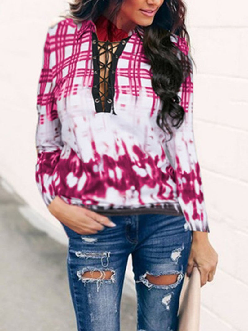 Fashion Lace Up Long Sleeve Casual Blouse