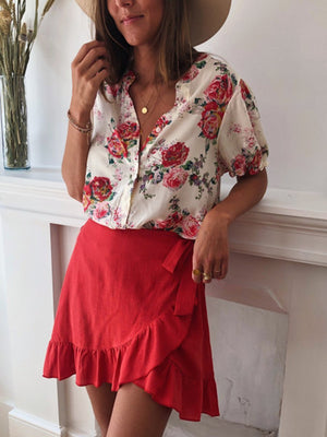 Summer Short Sleeve Tops Floral Printed Shirt