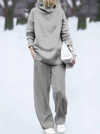 Casual Wild Pure Color Turtleneck Two-Piece Set