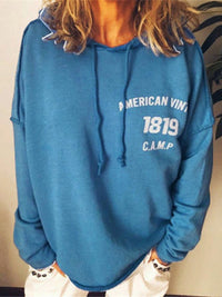 Lettering Hooded Long Sleeve Sweatshirt