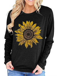 Loose Casual Long Sleeve Sunflower Stitch T-Shirt Top