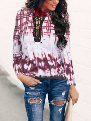 Fashion Lace Up Long Sleeve Casual Blouse