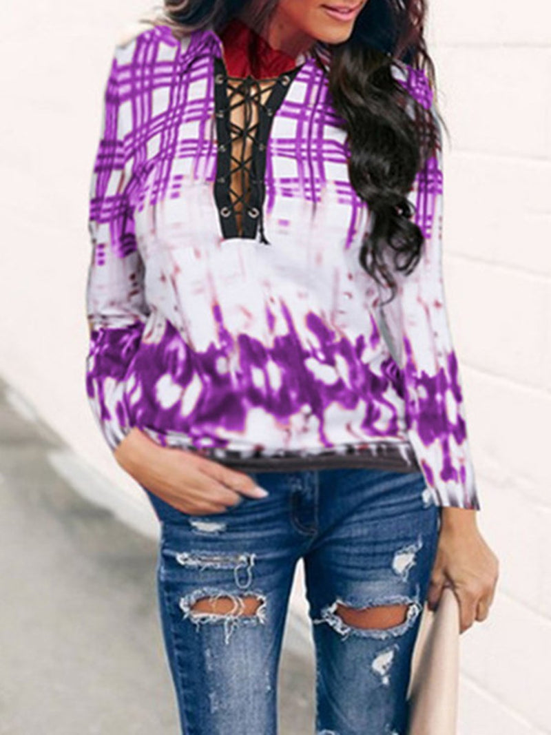 Fashion Lace Up Long Sleeve Casual Blouse