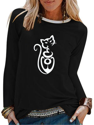 Graphic Print Casual Long-Sleeved Loose  T-Shirt