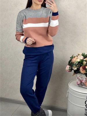 Casual Round Collar Contrast Knit Suits