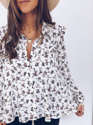 Fashion Long Sleeve Floral Printed Blouse