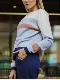 Casual Round Collar Contrast Knit Suits