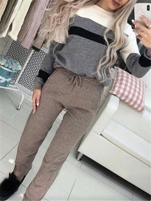 Casual Round Collar Contrast Knit Suits
