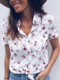 Summer Short Sleeve Tops Floral Printed Boho Shirt