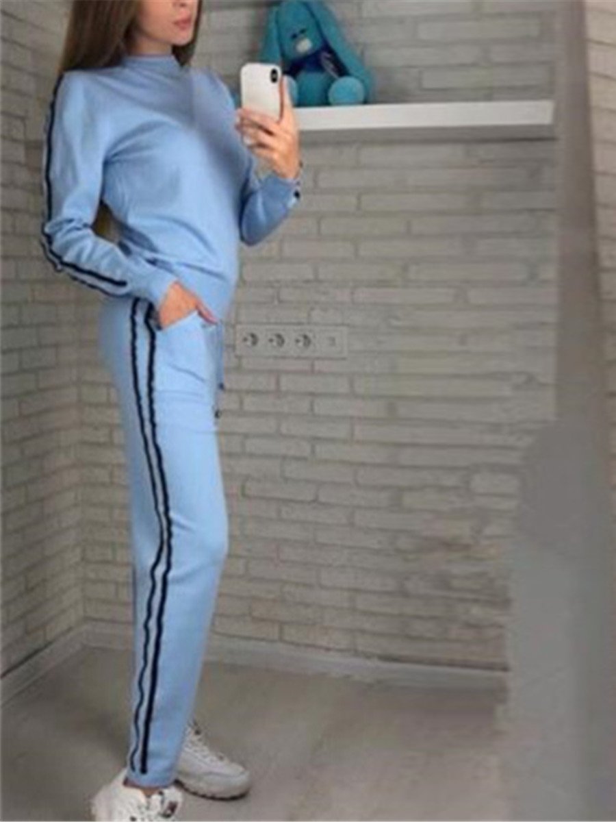 Casual Round Neck Stripe Suits