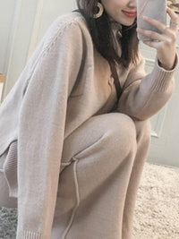 Casual Draped Knit Wide Leg Pants Set Two Piece Set