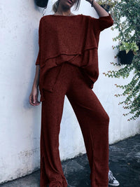 3/4 Sleeve Knitted Two Pieces Pants Sets Suits