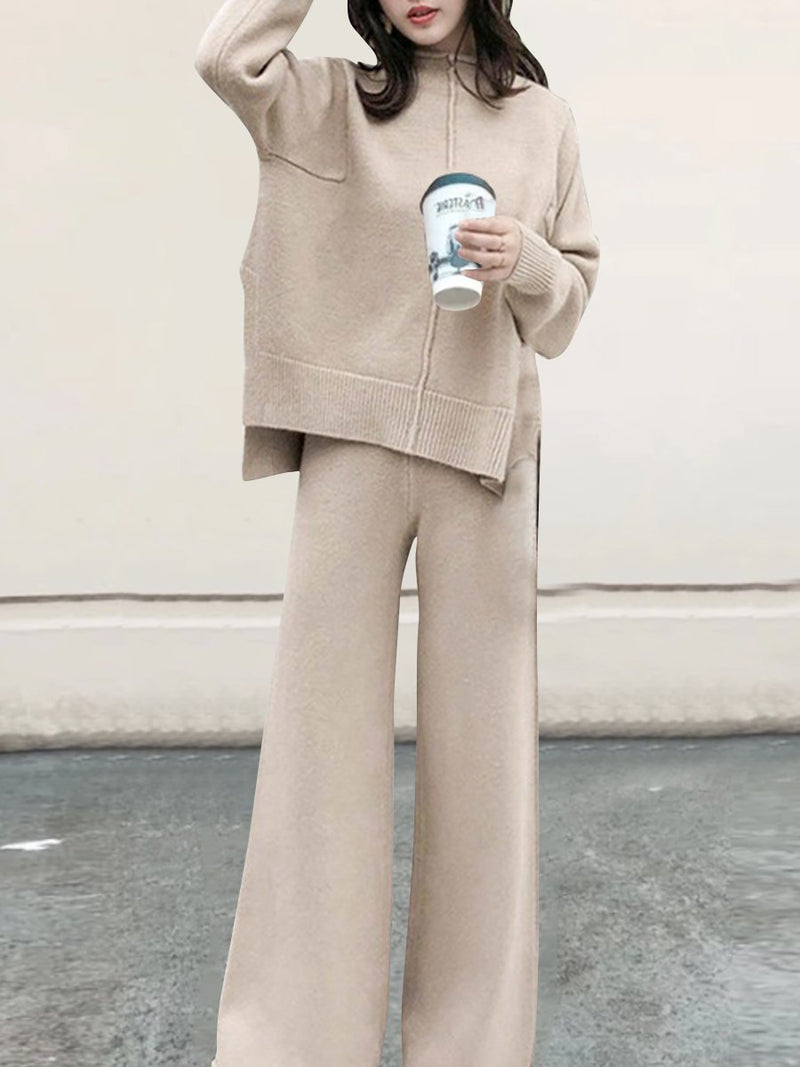 Casual Draped Knit Wide Leg Pants Set Two Piece Set