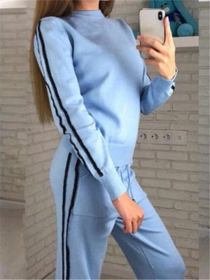 Casual Round Neck Stripe Suits