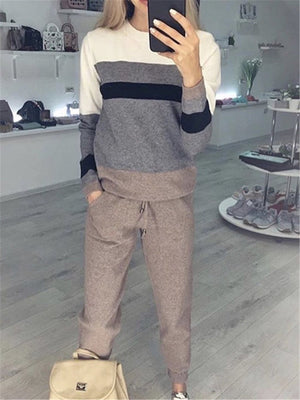 Casual Round Collar Contrast Knit Suits
