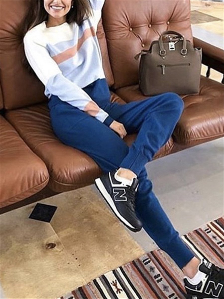 Casual Round Collar Contrast Knit Suits