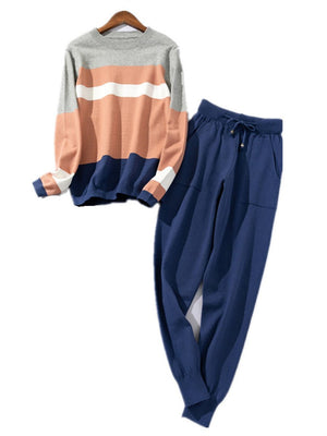Casual Round Collar Contrast Knit Suits