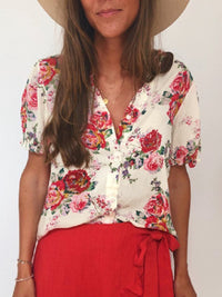 Summer Short Sleeve Tops Floral Printed Shirt