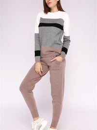 Casual Round Collar Contrast Knit Suits