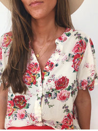 Summer Short Sleeve Tops Floral Printed Shirt