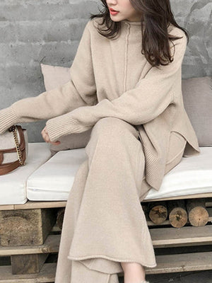 Casual Draped Knit Wide Leg Pants Set Two Piece Set