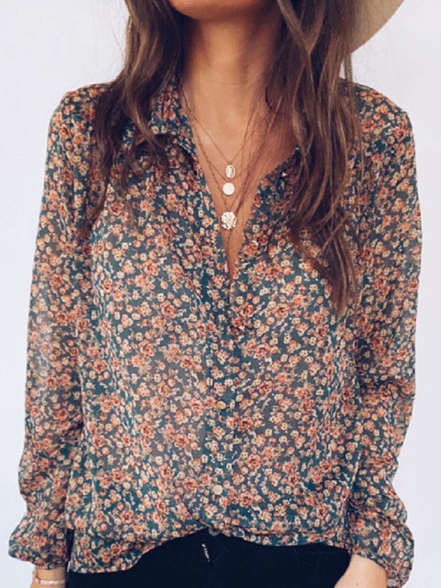 Loose Long Sleeve Tops Floral Printed Blouses Boho Shirt