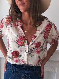 Summer Short Sleeve Tops Floral Printed Shirt