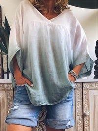 Stylish Gradient V Neck Bat Sleeve Blouses