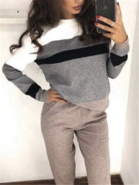 Casual Round Collar Contrast Knit Suits