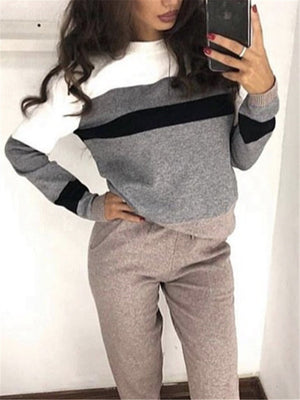 Casual Round Collar Contrast Knit Suits