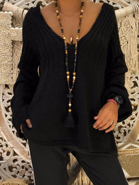 Casual loose v-neck long sleeve sweater