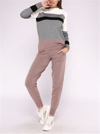 Casual Round Collar Contrast Knit Suits