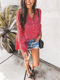 Fashion Floral Print Flared Sleeve Shirts