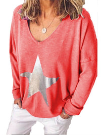 Stylish Casual V Neck Star Print Blouses