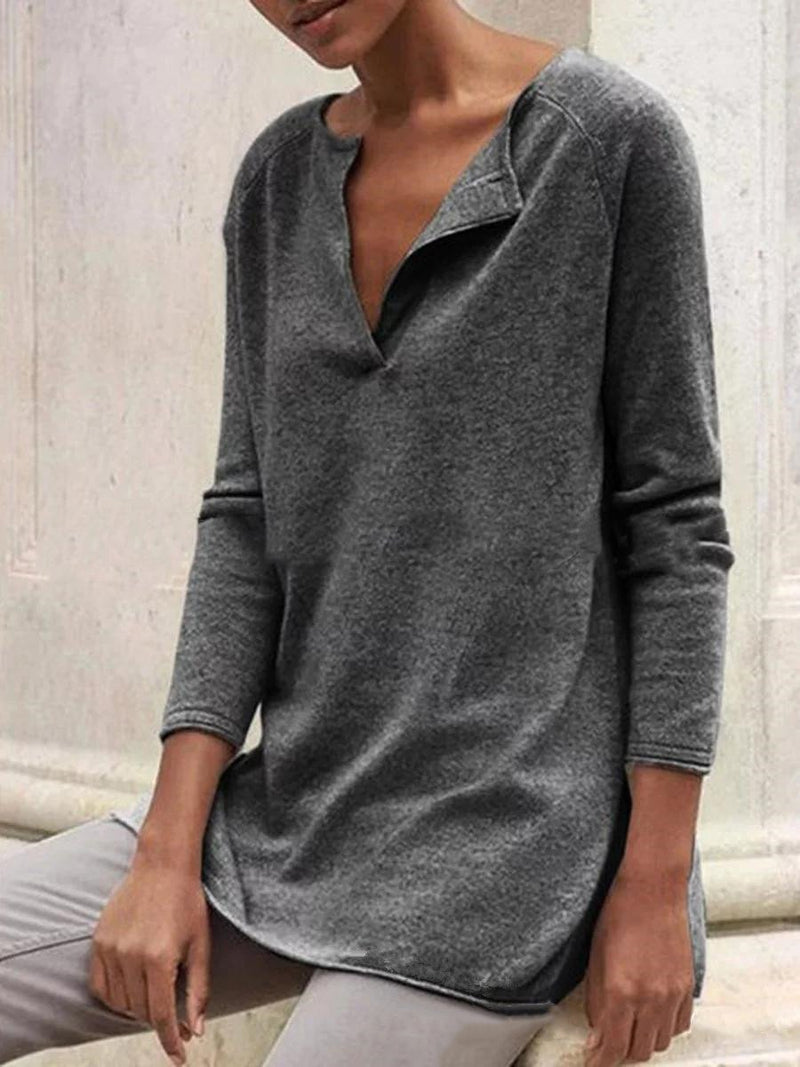 Loose Solid Color Long Sleeve Shirt