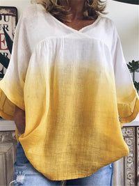 Stylish Gradient V Neck Bat Sleeve Blouses