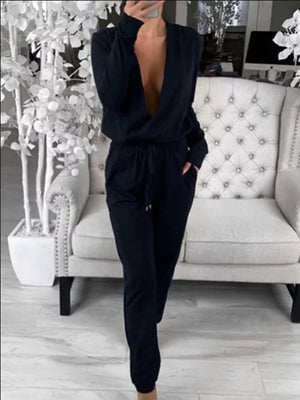 Casual Plain Surplice Neck Long Sleeve Suits