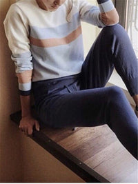 Casual Round Collar Contrast Knit Suits
