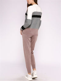 Casual Round Collar Contrast Knit Suits