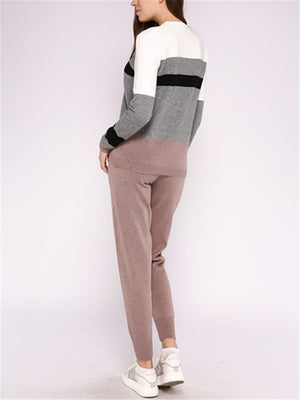 Casual Round Collar Contrast Knit Suits