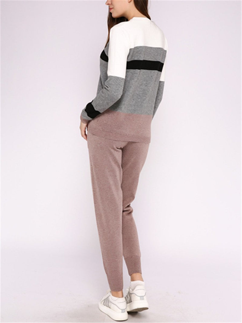 Casual Round Collar Contrast Knit Suits