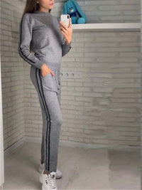 Casual Round Neck Stripe Suits