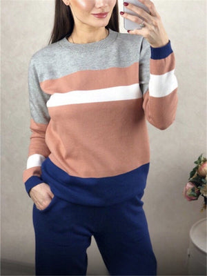 Casual Round Collar Contrast Knit Suits