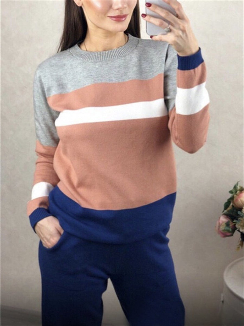 Casual Round Collar Contrast Knit Suits