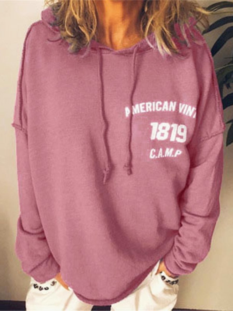 Lettering Hooded Long Sleeve Sweatshirt