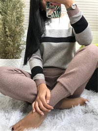 Casual Round Collar Contrast Knit Suits