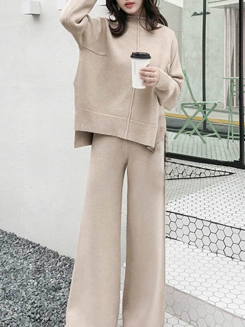 Casual Draped Knit Wide Leg Pants Set Two Piece Set