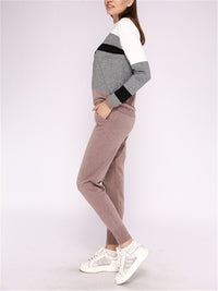 Casual Round Collar Contrast Knit Suits